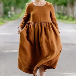 Son de Flor Long Sleeve Mahala Dress S Color: Warm Brown